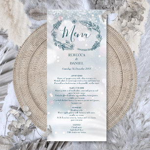 Menu Noces d'hiver aux flocons de neige floraux rustiqu