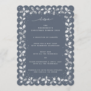 Menu Noël à la main gris-bleu avec Holly+Berries