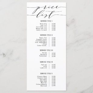 Menu Noir & Blanc Moderne Calligraphie Prix Liste Salon