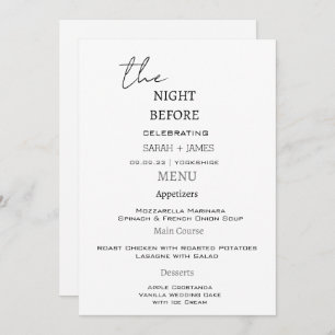 Menu Noir & Blanc moderne La nuit avant le Mariage