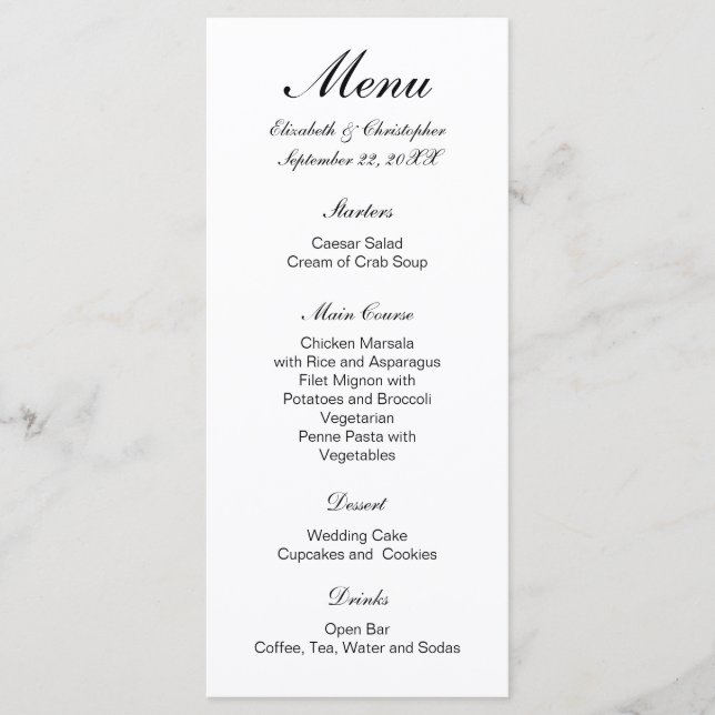 Menu Noir Blanc traditionnel Mariage classique (Devant)