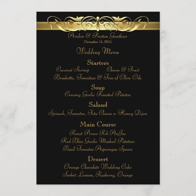 Menu noir de mariage de Grande -Duchesse rouleau (Devant)
