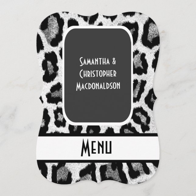 Menu noir et blanc de mariage de poster de animal (Devant)