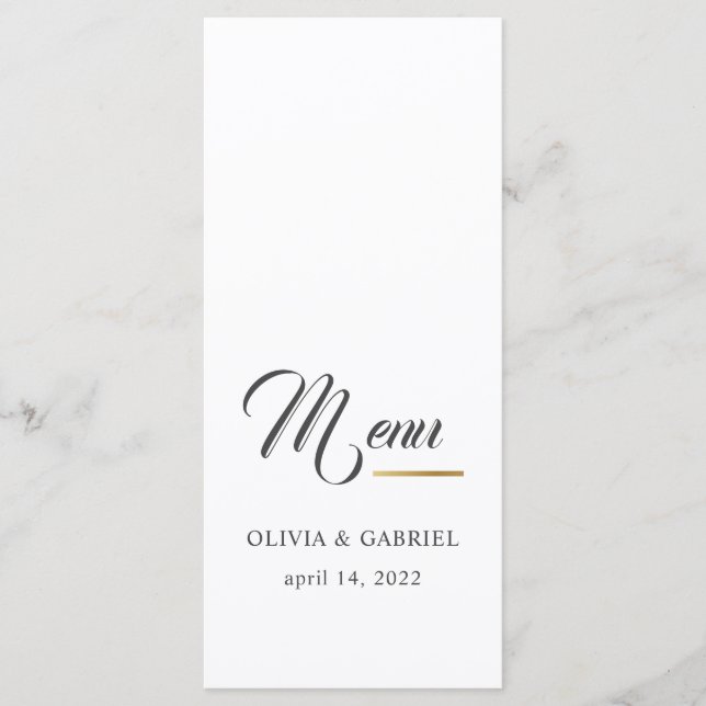 Menu Noir et blanc. Dîner de mariage simple et élégant (Devant)