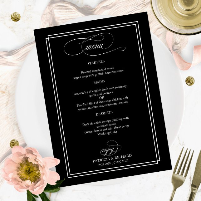 Menu Noir Et Blanc Élégant Mariage (Créateur téléchargé)