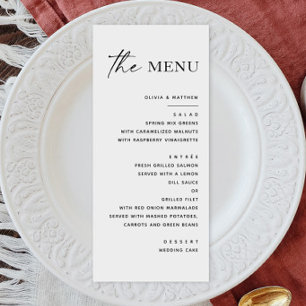 Menu Noir et blanc moderne minimaliste mariage