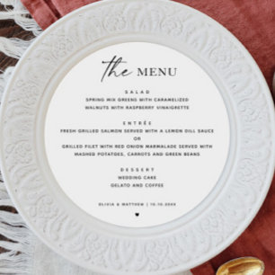 Menu Noir et blanc moderne minimaliste mariage