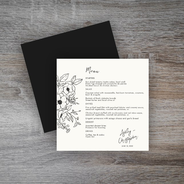 Menu Noir floral minimal sur Mariage blanc (Créateur téléchargé)