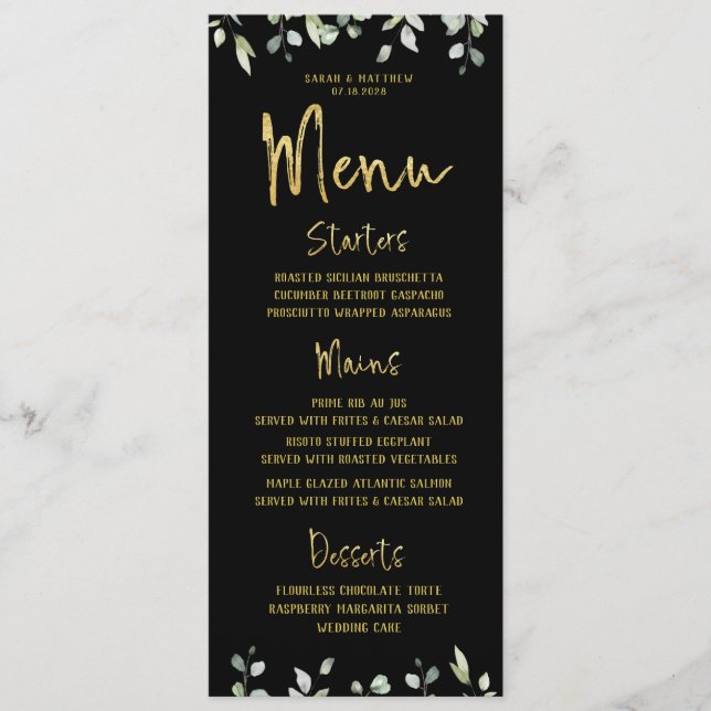 Menu Noir & Or Script Calligraphie Mariage classique (Devant)
