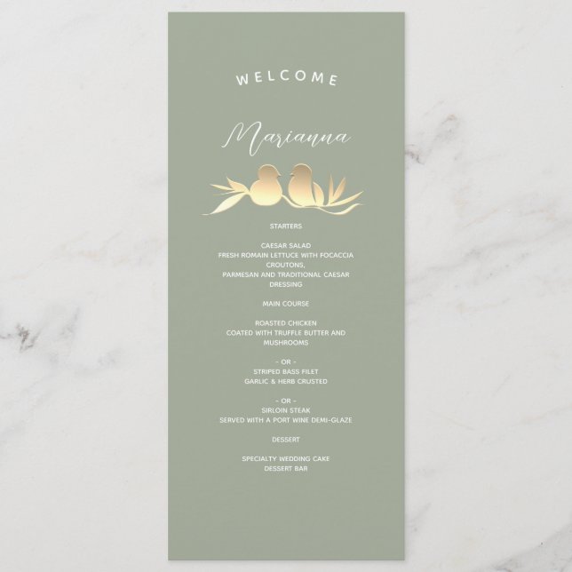 Menu Nom des invités de mariage Vert Sauge (Devant)