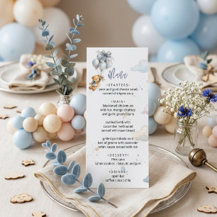 Menu Nounours Ballons Bleus Ruban Bleu Nuages Petit Gar
