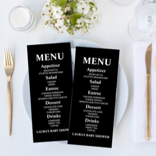Menu Nourriture de Baby shower simple minimaliste noir