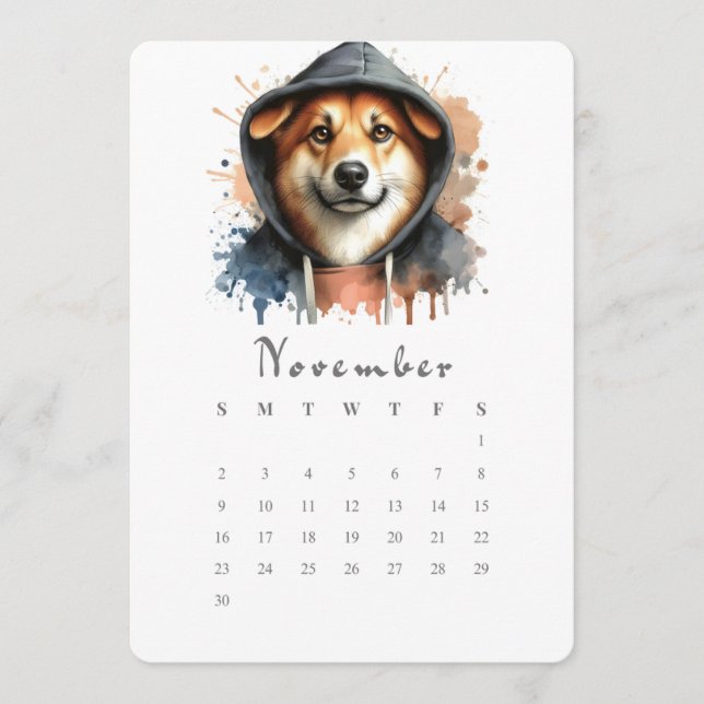 Menu Novembre Calendrier autonome Chien Splash Art (Devant)