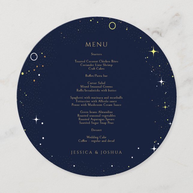 Menu Nuit étoilée Céleste Mariage rond (Devant)