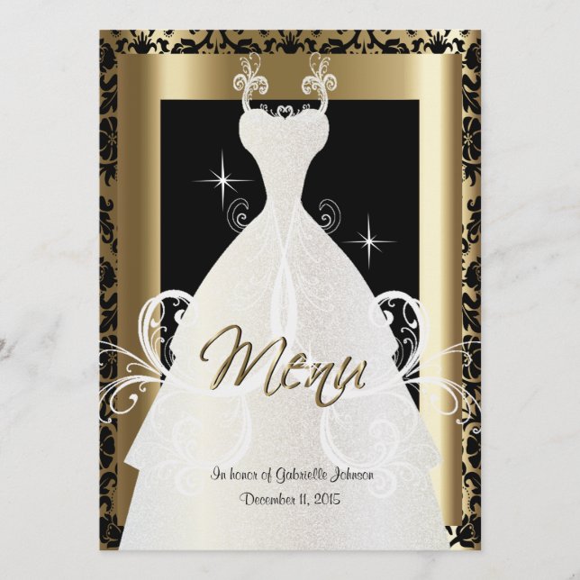 Menu nuptiale en Damas noir et or (Devant)