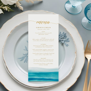 Menu Ocean Watercolor Beach Gold Script Wedding