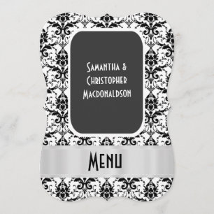 Menu officiel damassé noir et blanc mariage
