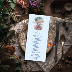 Menu Oh garçon bleu aquarelle baby shower d'éléphant