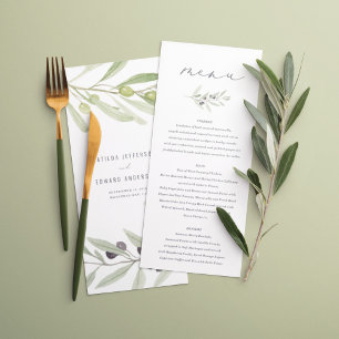 Menu Olive branch watercolor painted wedding