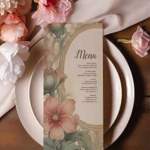 Menu Olive & Orange Mariage Vintage Art Nouveau Floral
