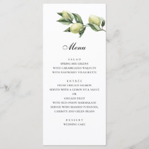 Menu olives. Mariage italien. Menu de dîner vert