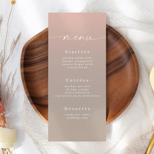 Menu Ombre minimaliste Mariage beige et rose clair