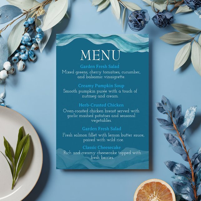 Menu ondes océaniques bleu aquarelle (Créateur téléchargé)