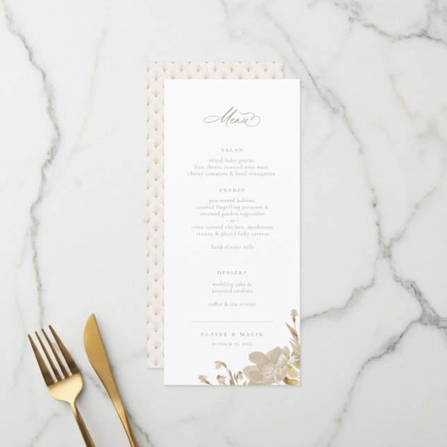 Menu opulent de mariage dans le jardin doré (Devant/Arrière en situation)