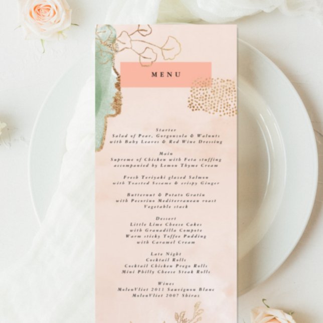 Menu Or Eucalyptus Moderne Abstrait Emeraude Vert (Créateur téléchargé)