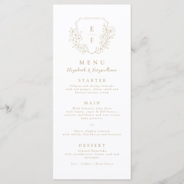 Menu Or Simple Minimal Cerise Blossom Monogram Crest (Devant)
