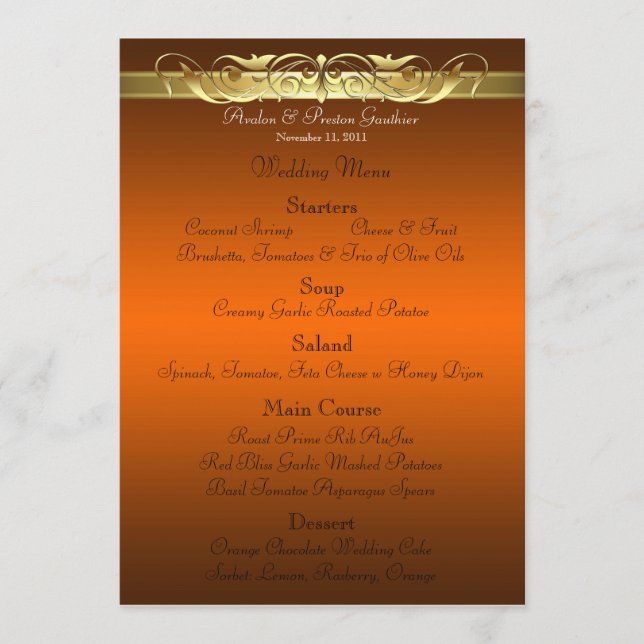 Menu orange de mariage de Grande -Duchesse rouleau (Devant)