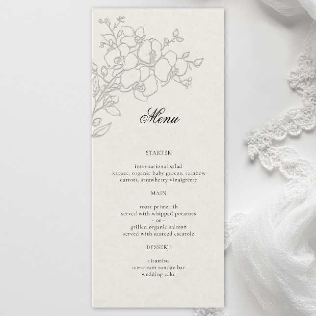 Menu Orchid Elevated Ecru Formal Traditional Wedding (orchid wedding menu formal modern classic traditional black tie parents hosted ecru)