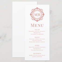 Menu Orné Floral Monogramme Mariage Élégant Rose Or