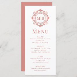 Menu Orné Floral Monogramme Mariage Élégant Rose Or