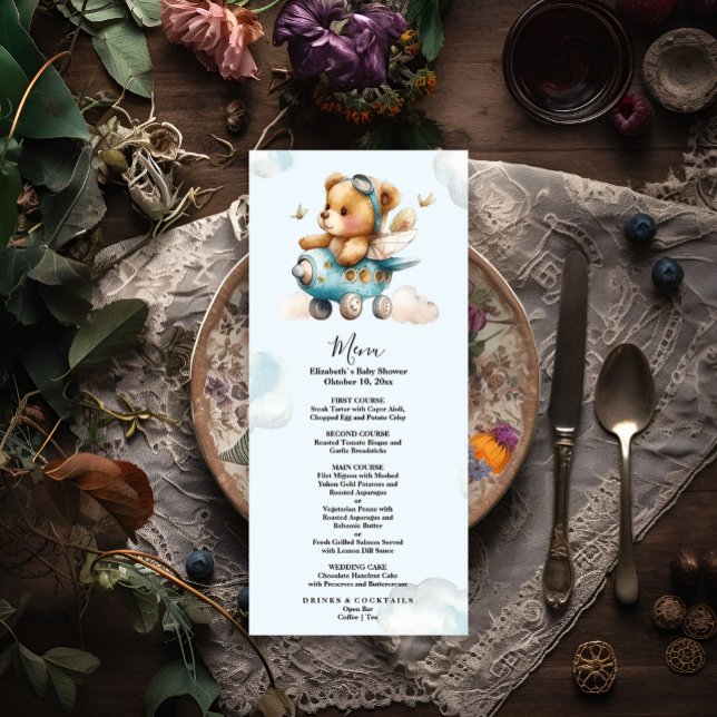 Menu Ours en peluche de l'aquarelle mignon (Créateur téléchargé)