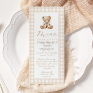 Menu Ours en peluche Fête de naissance à carreaux Genre