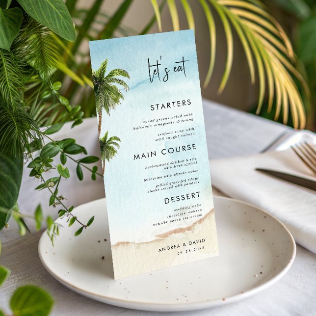 Menu Palm Tree Exotic Tropical Beach Mangeons Mariage (Créateur téléchargé)