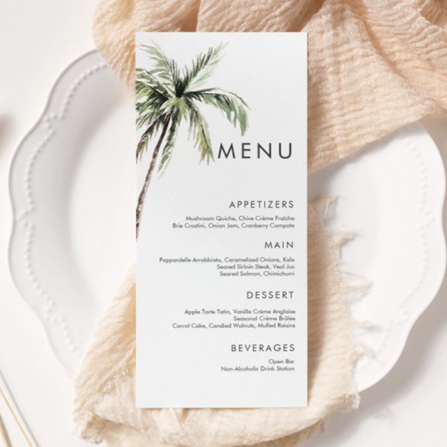 Menu Palm Tree Tropical | Mariage minimal (Créateur téléchargé)