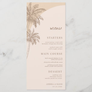 Menu Palmier Beige Tirée À La Main Plage Boho Mariage