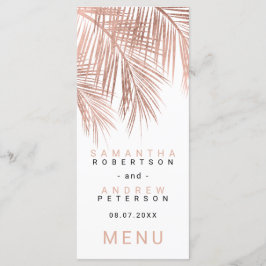 Menu Palmier d'or faux rose moderne mariage élégant