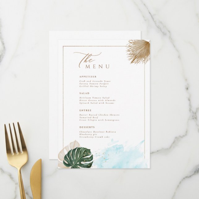 Menu Pampas Bohème Grass Et Palm Tropical Feuilles (Devant/Arrière en situation)