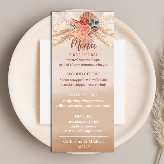 Menu Pampas Grass Terracotta Boho Chic Wedding Party (Créateur téléchargé)
