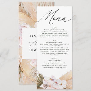 Menu Pampas herbe séché botanique bohème menu