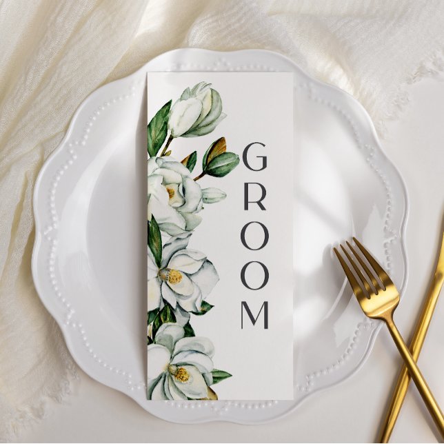Menu Panneau blanc Magnolia Floral Russe Chaise Mariage (Créateur téléchargé)