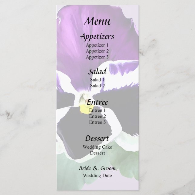 Menu Pansy pourpre et blanc (Devant)