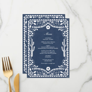 Menu Papel Picado Mariage Mexicain Rustique Bleu