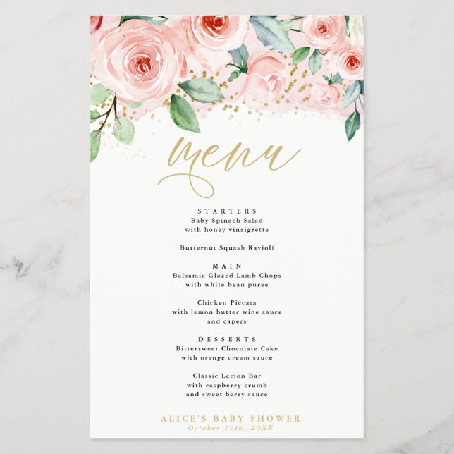 Menü "Papers" für Rosa und Gold Floral (Vorne)