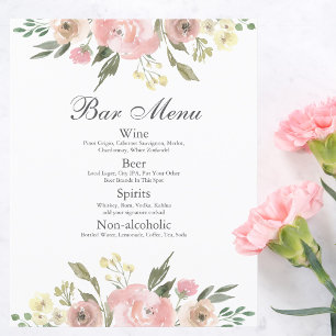 Menu papier à Mariage floral rose-bleu élégant