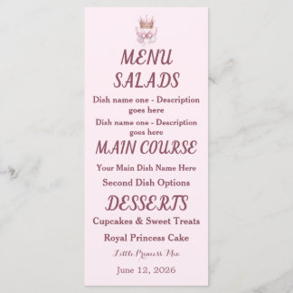 Menu Papier doublure d'enveloppe Papillon Couronne Prin