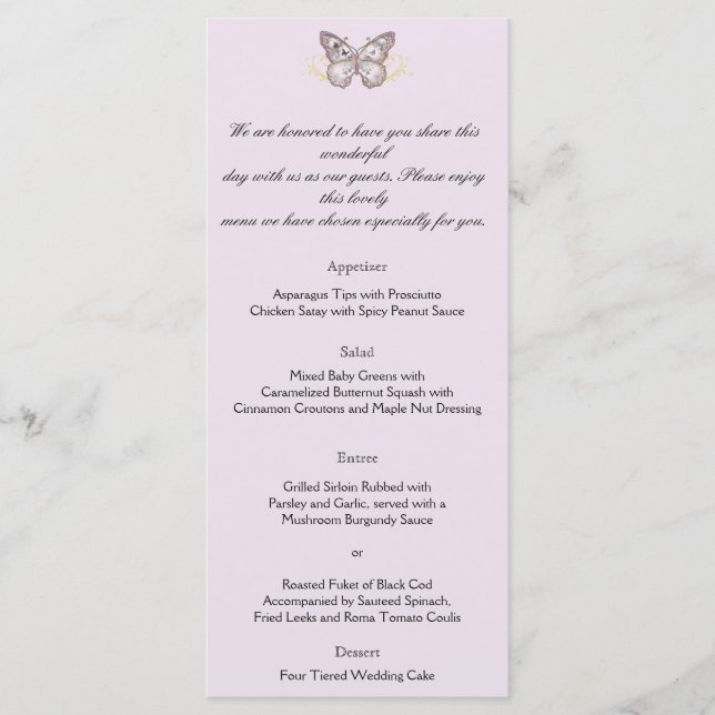 Menu Papillon de parties scintillant sur Lavender Maria (Devant)